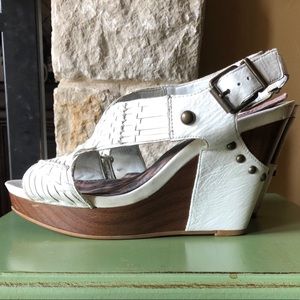 White Leather Wedge Sandals
